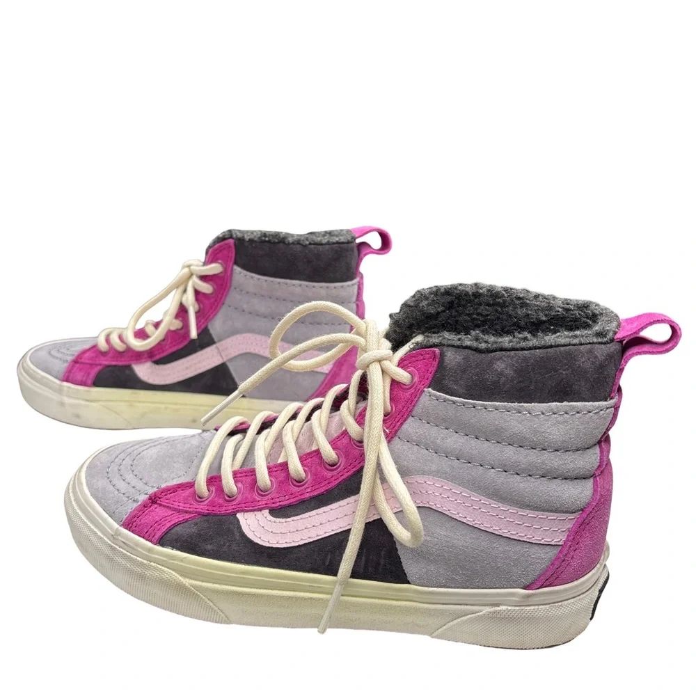 Vans Women's Pink and Gray Sk8-Hi 46 MTE DX high top lace all weather sneakers 6